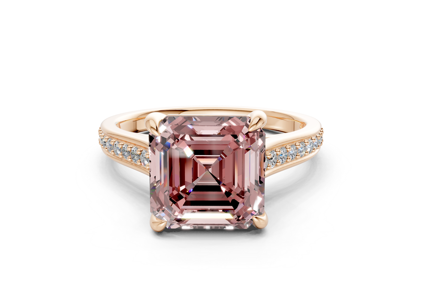 Adeline Pink Diamond Pave Asscher Cut 2mm Engagement Ring