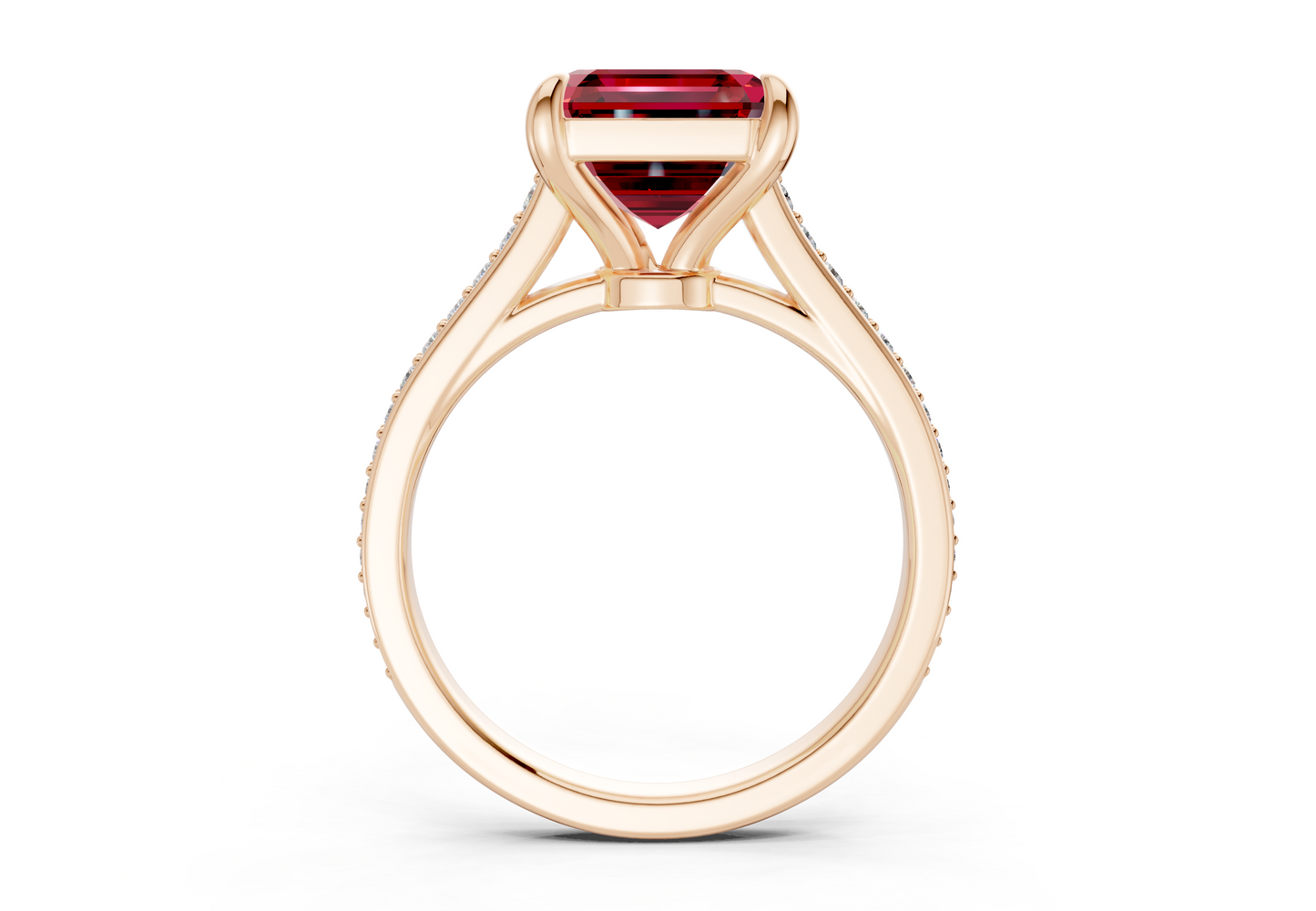 Adeline Ruby Gemstone Pave Asscher Cut 2mm Engagement Ring