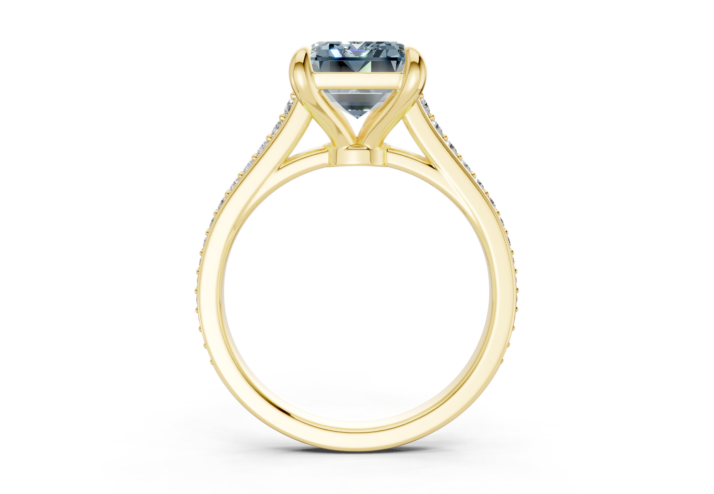 Adeline Blue Diamond Pave Emerald Cut 2mm Engagement Ring