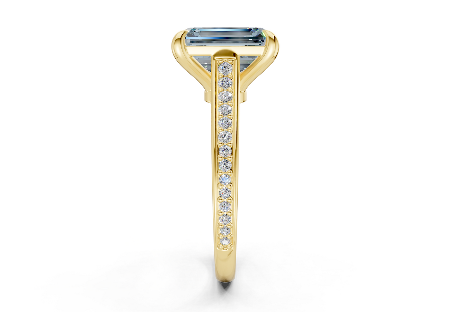 Adeline Blue Diamond Pave Emerald Cut 2mm Engagement Ring