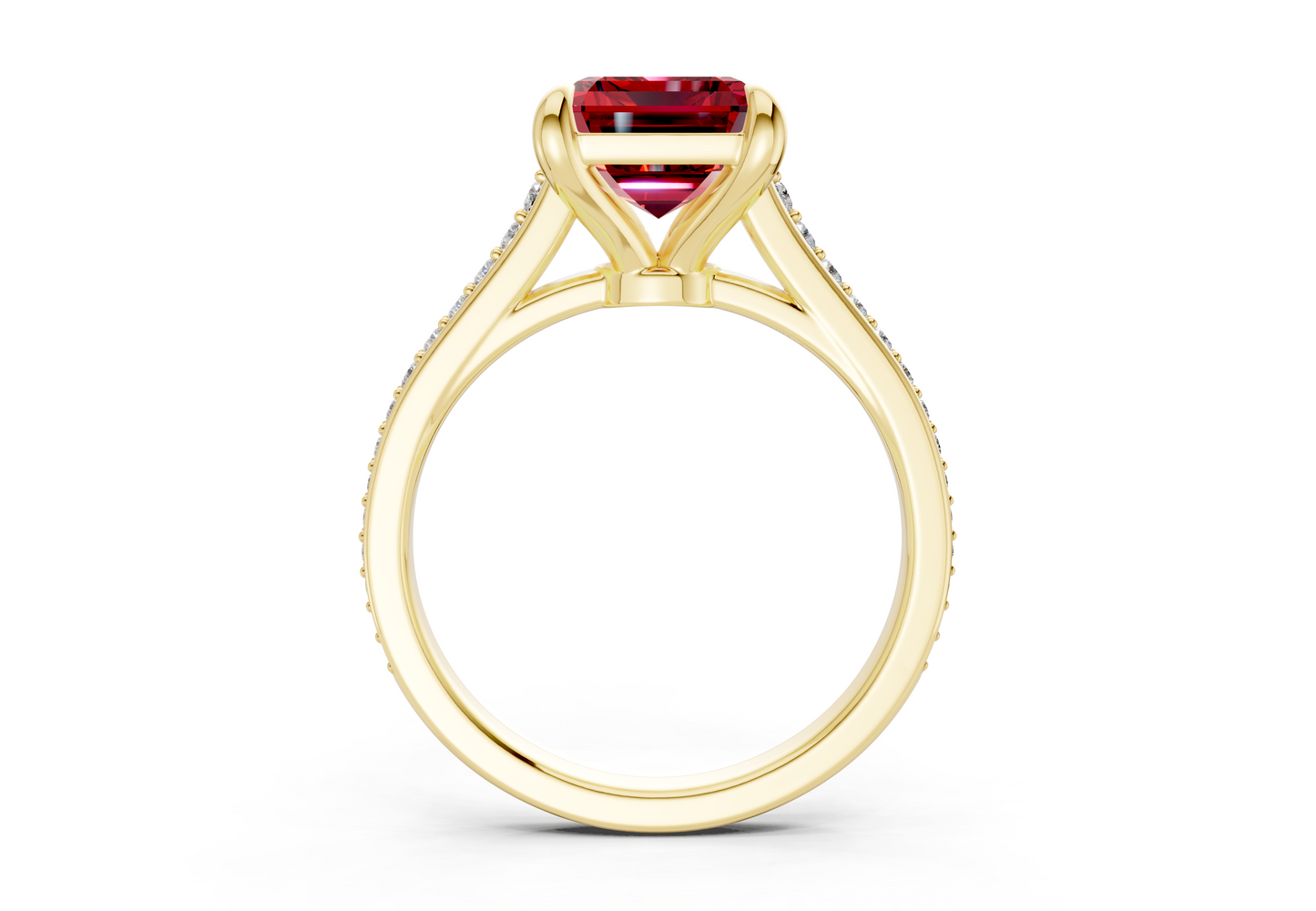 Adeline Ruby Gemstone Pave Emerald Cut 2mm Engagement Ring