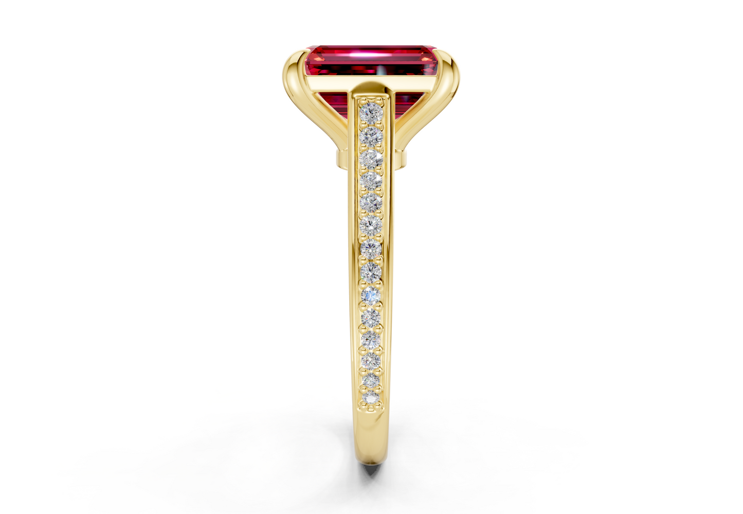 Adeline Ruby Gemstone Pave Emerald Cut 2mm Engagement Ring