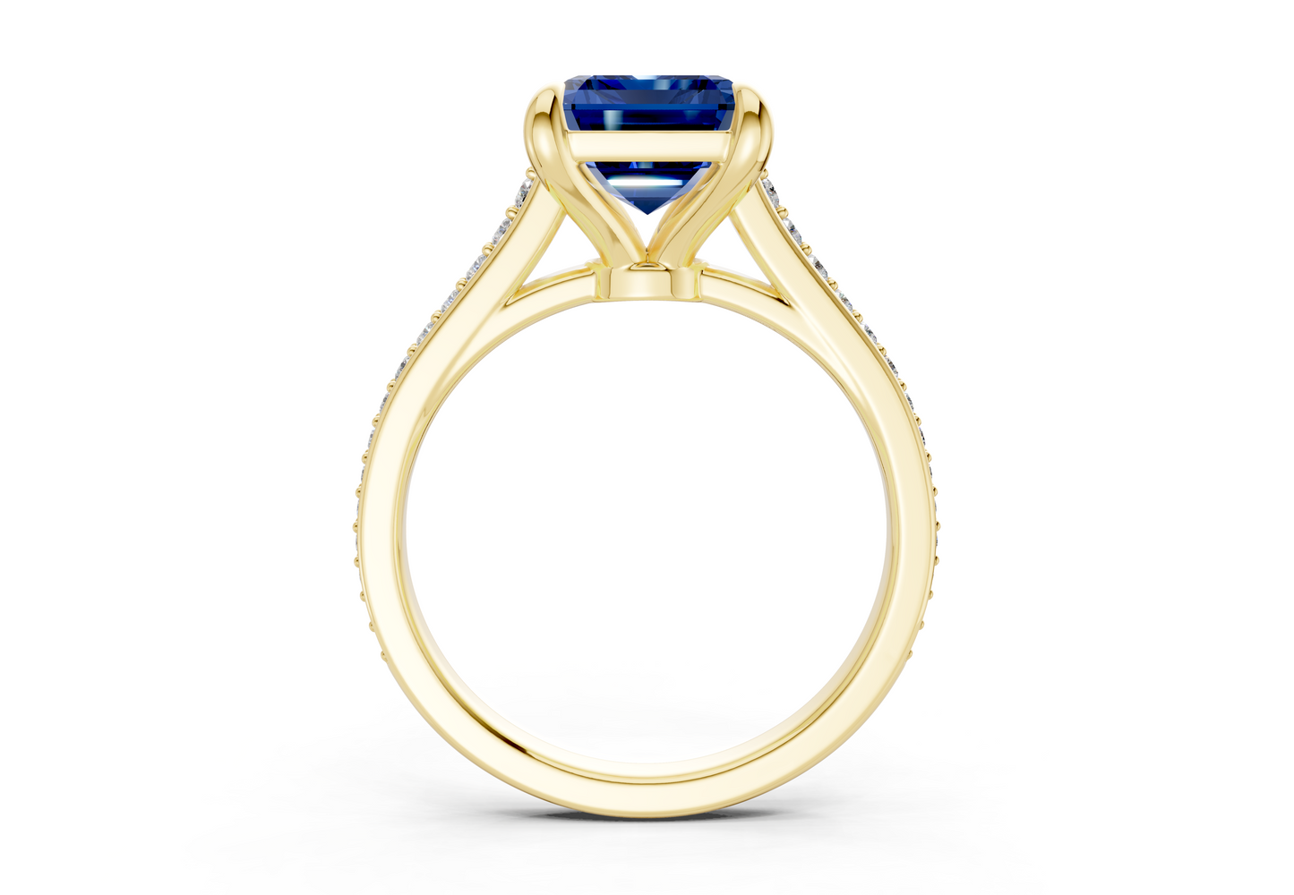 Adeline Sapphire Gemstone Pave Emerald Cut 2mm Engagement Ring
