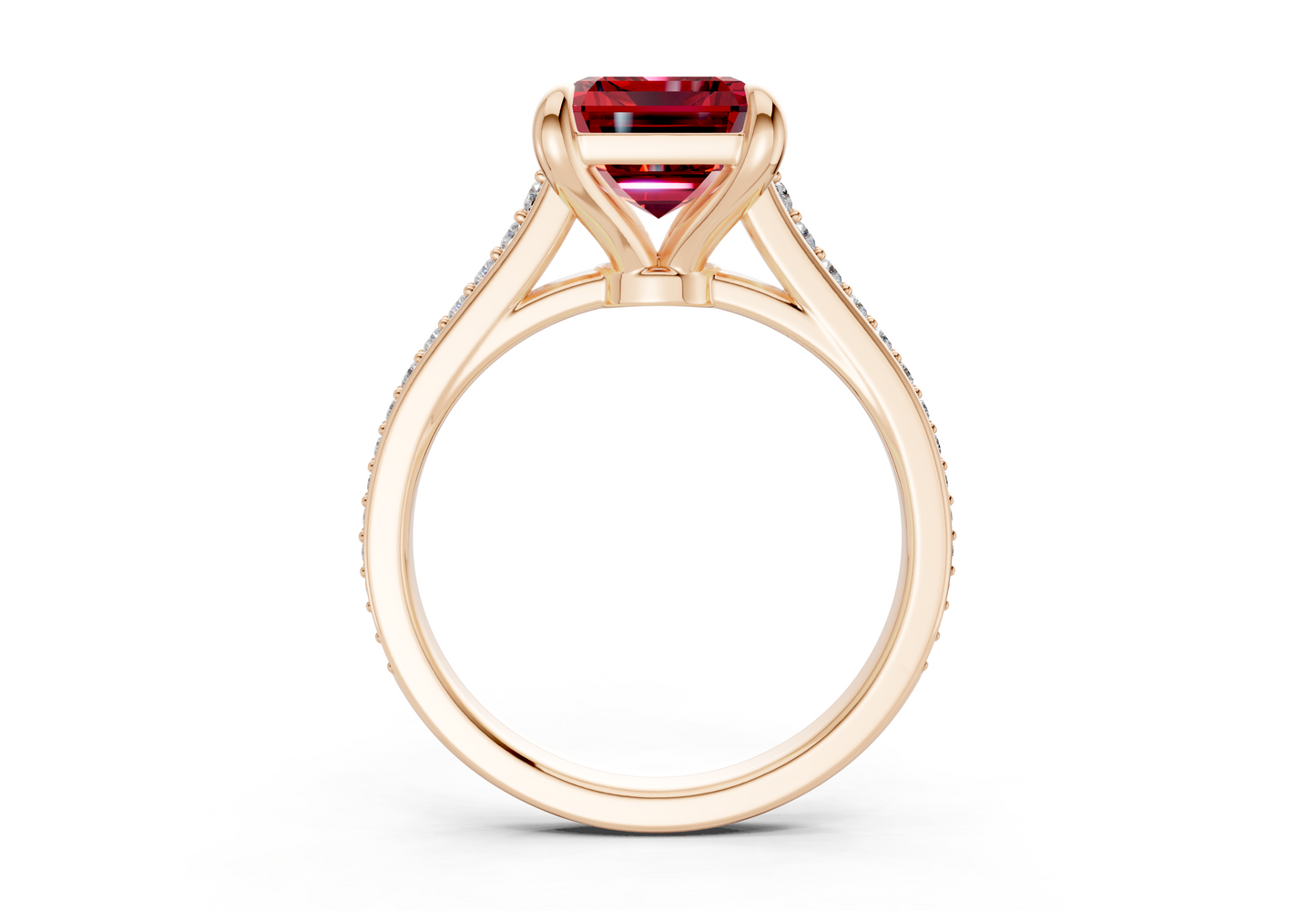 Adeline Ruby Gemstone Pave Emerald Cut 2mm Engagement Ring