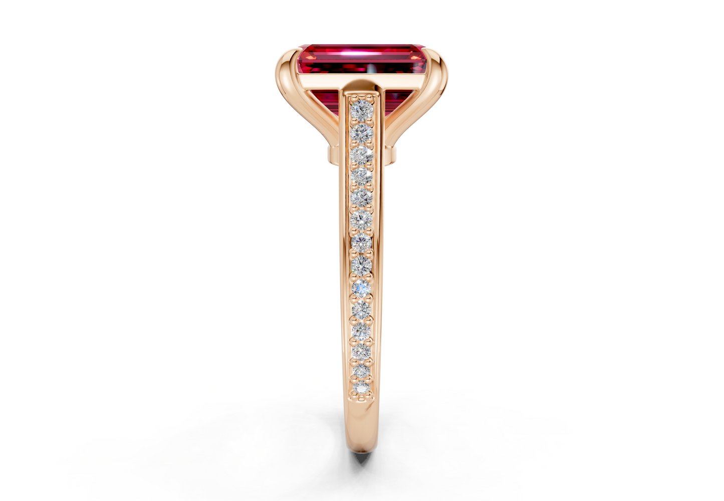 Adeline Ruby Gemstone Pave Emerald Cut 2mm Engagement Ring