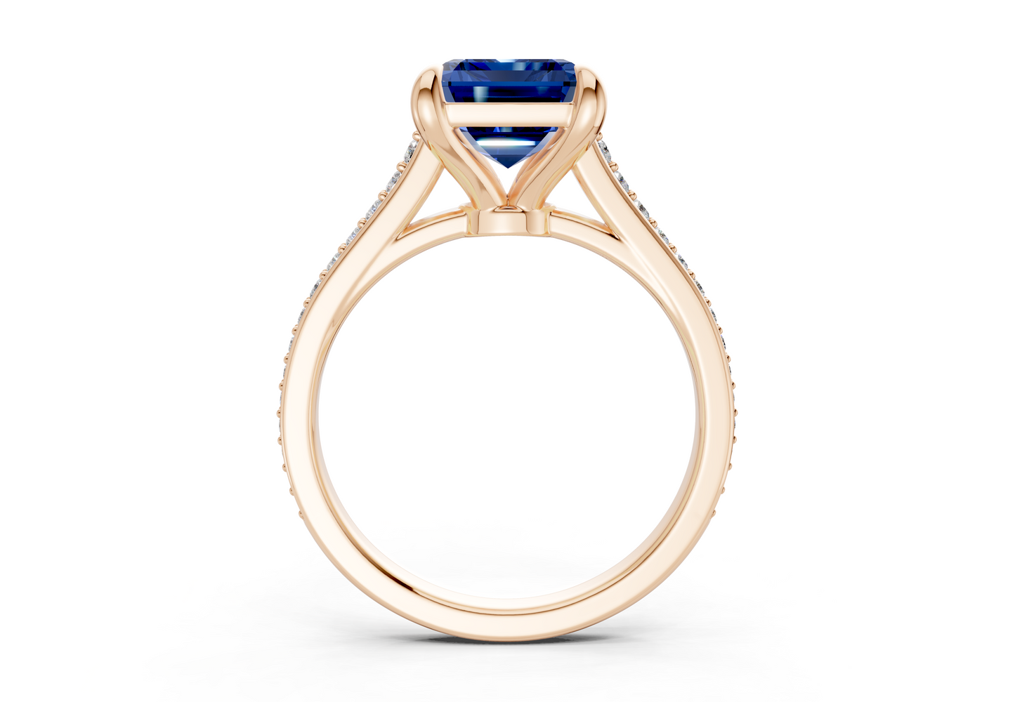 Adeline Sapphire Gemstone Pave Emerald Cut 2mm Engagement Ring