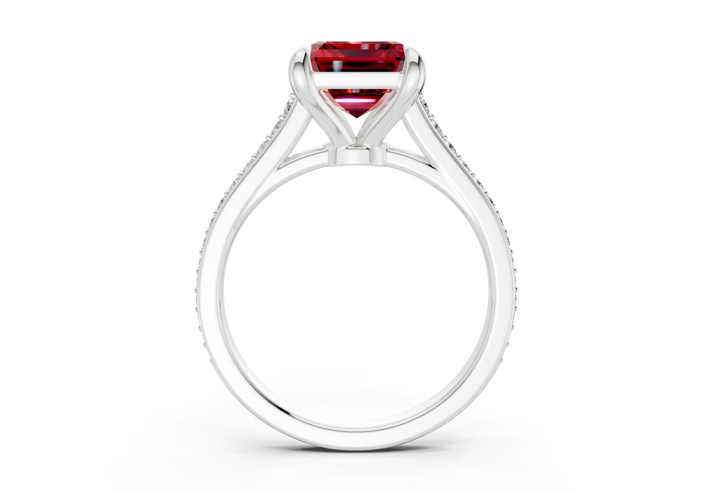 Adeline Ruby Gemstone Pave Emerald Cut 2mm Engagement Ring
