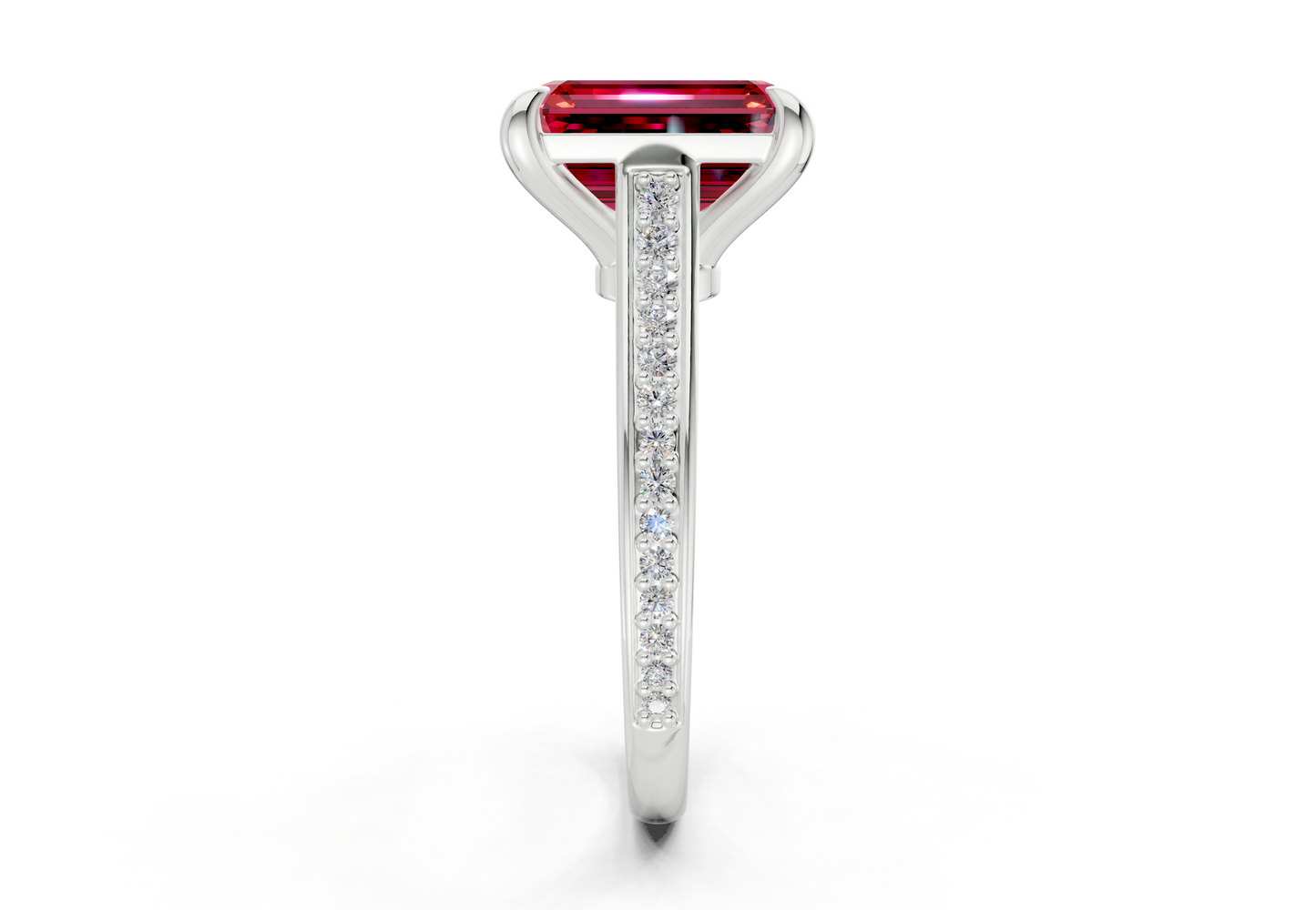 Adeline Ruby Gemstone Pave Emerald Cut 2mm Engagement Ring