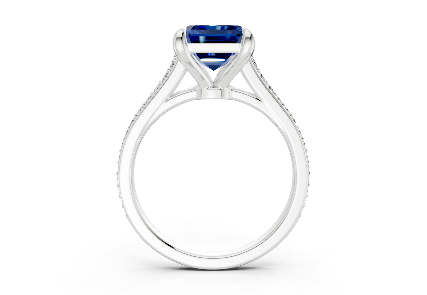 Adeline Sapphire Gemstone Pave Emerald Cut 2mm Engagement Ring