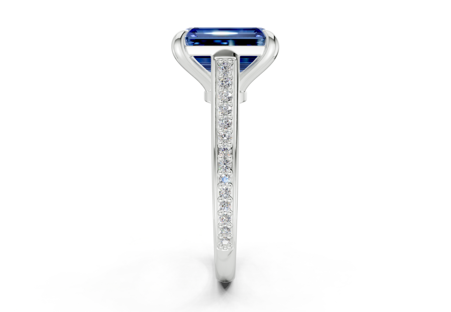 Adeline Sapphire Gemstone Pave Emerald Cut 2mm Engagement Ring