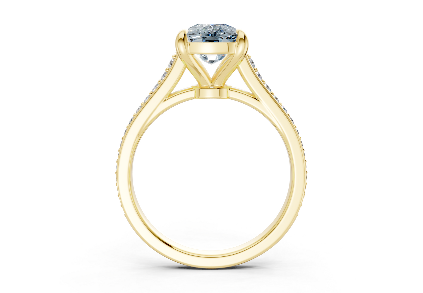 Adeline Blue Diamond Pave Elongated Cushion Cut 2mm Engagement Ring