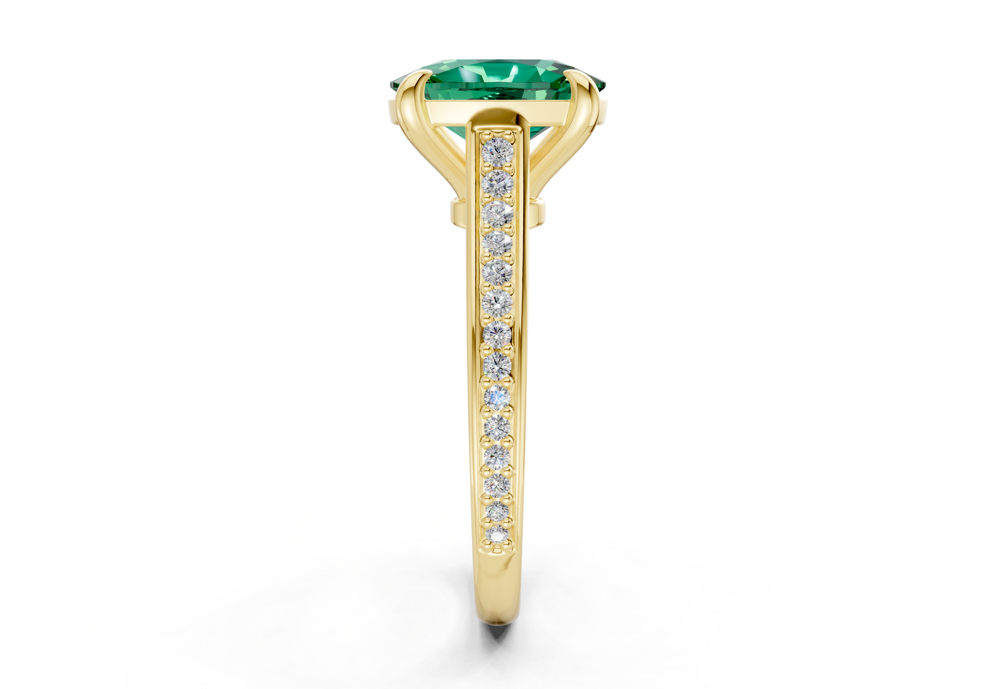 Adeline Emerald Gemstone Pave Elongated Cushion Cut 2mm Engagement Ring
