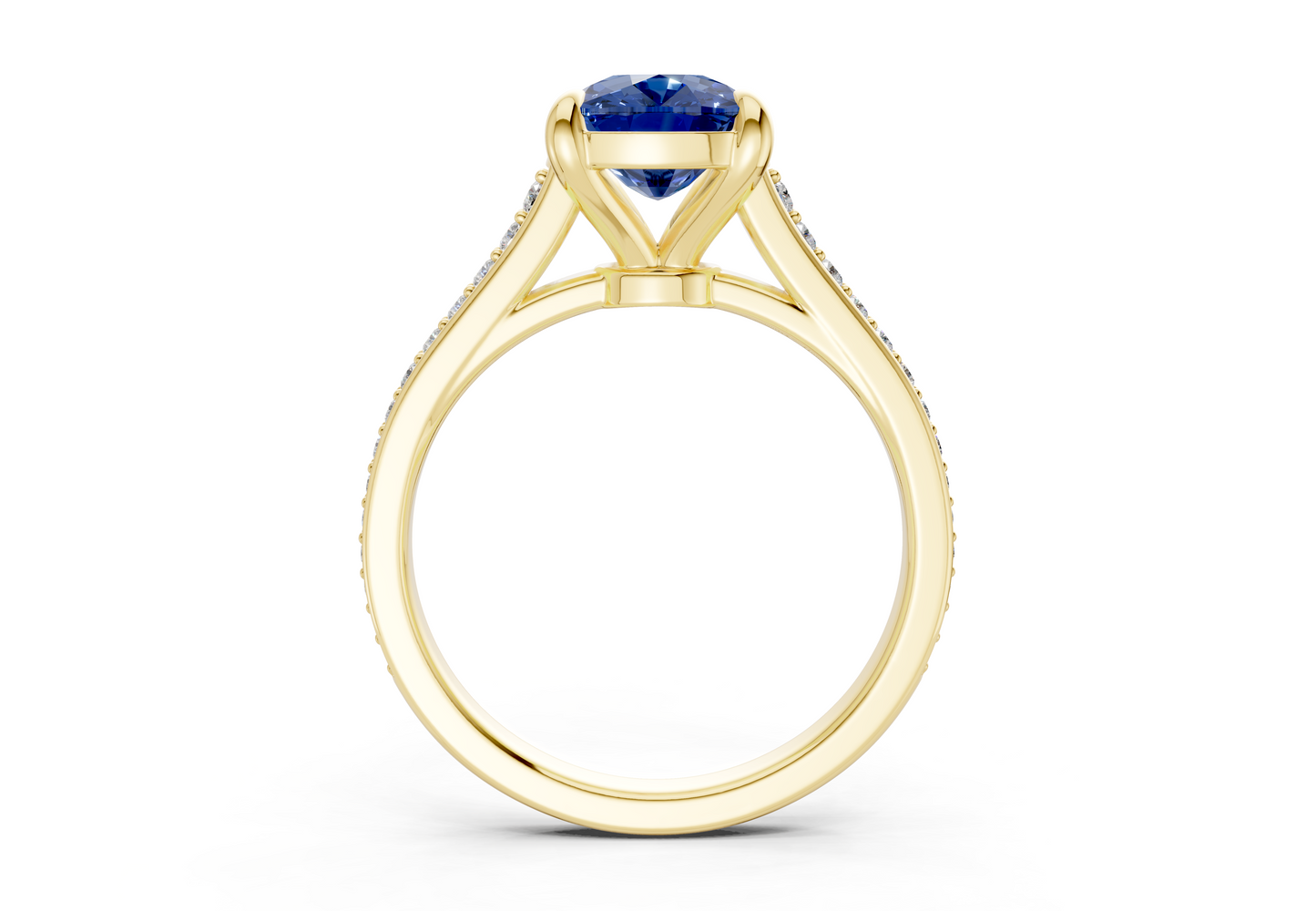 Adeline Sapphire Gemstone Pave Elongated Cushion Cut 2mm Engagement Ring