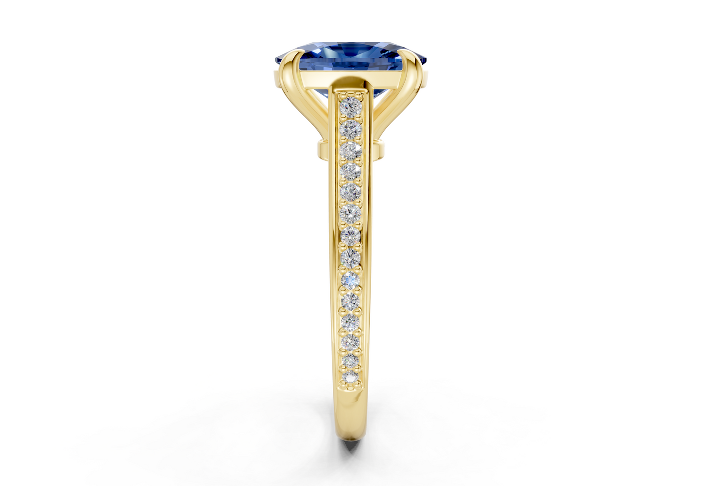 Adeline Sapphire Gemstone Pave Elongated Cushion Cut 2mm Engagement Ring