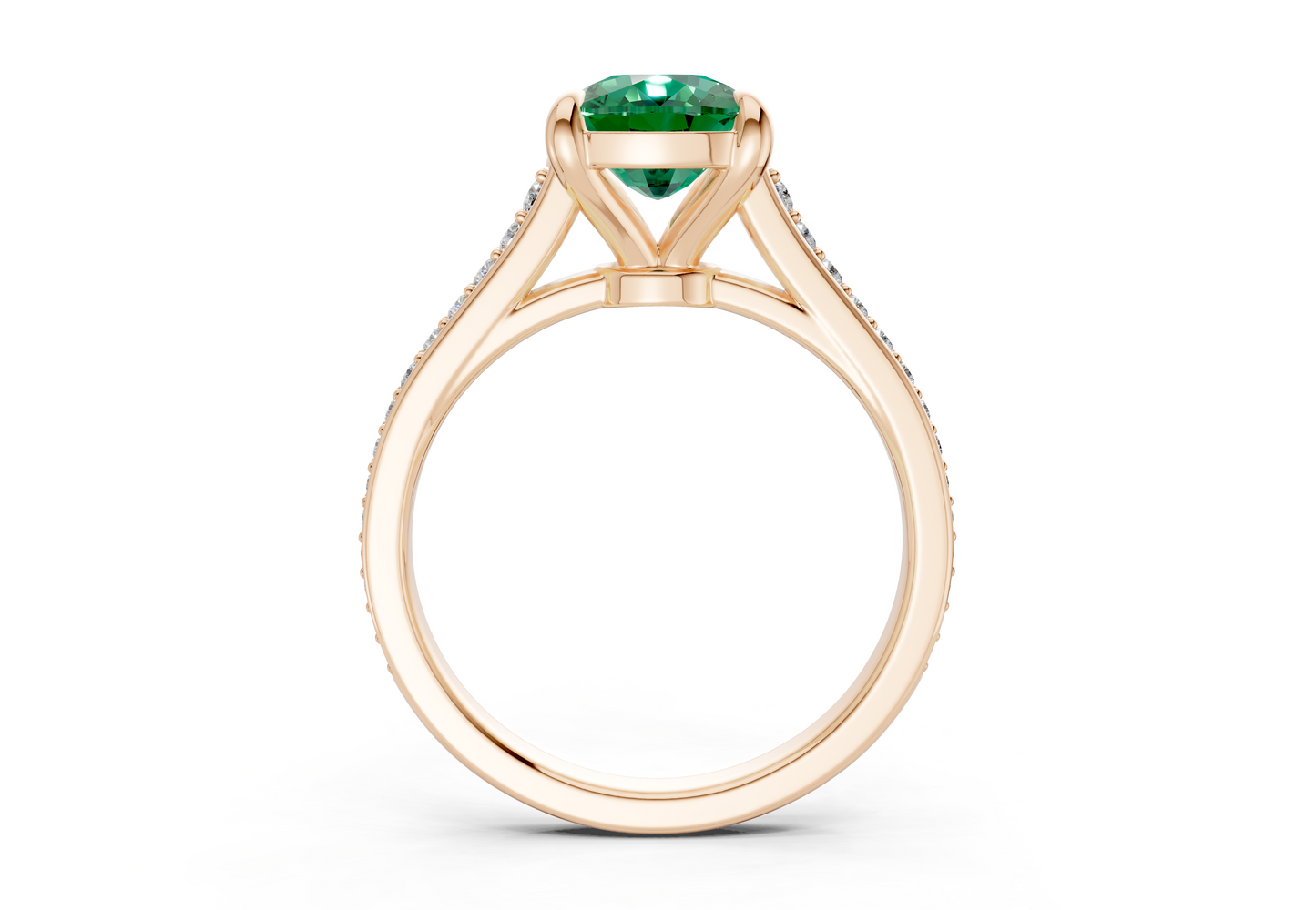 Adeline Emerald Gemstone Pave Elongated Cushion Cut 2mm Engagement Ring
