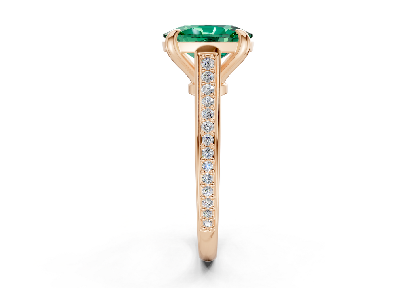 Adeline Emerald Gemstone Pave Elongated Cushion Cut 2mm Engagement Ring