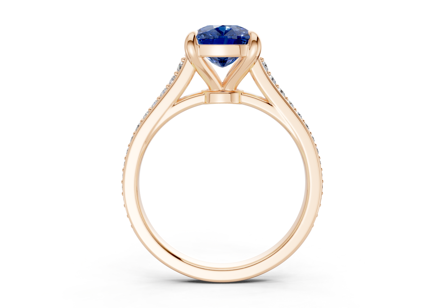Adeline Sapphire Gemstone Pave Elongated Cushion Cut 2mm Engagement Ring