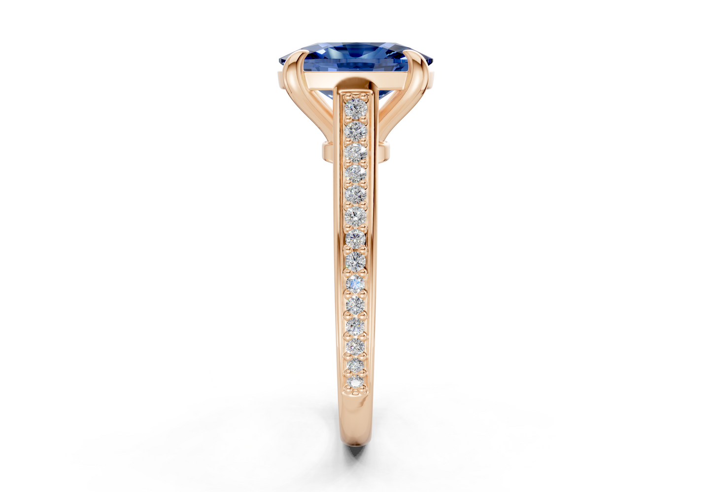 Adeline Sapphire Gemstone Pave Elongated Cushion Cut 2mm Engagement Ring