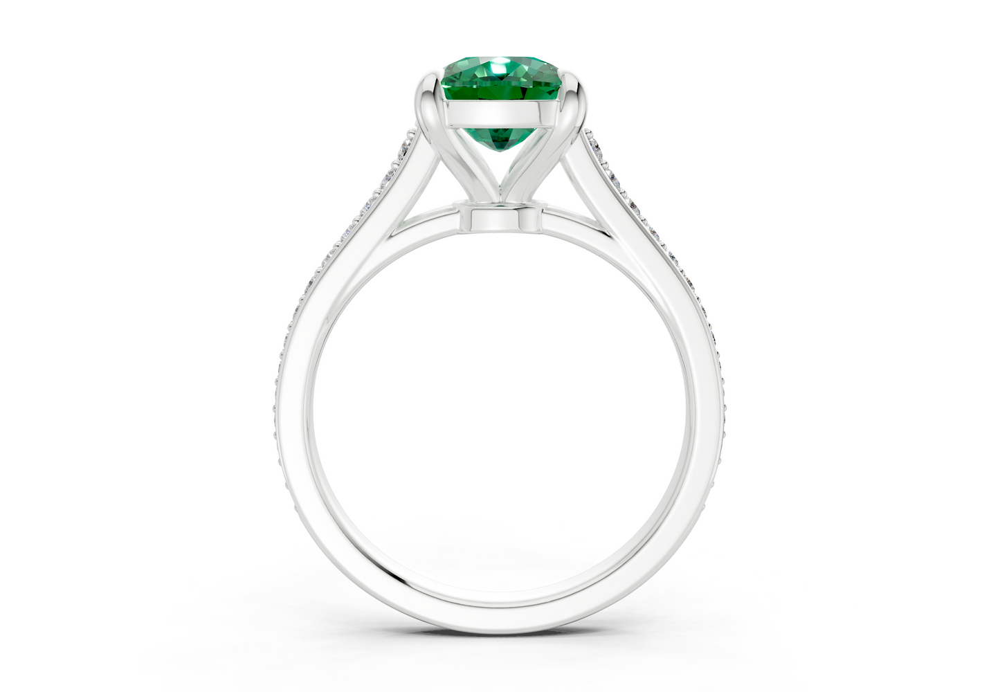 Adeline Emerald Gemstone Pave Elongated Cushion Cut 2mm Engagement Ring