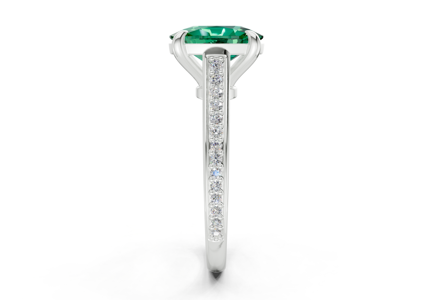 Adeline Emerald Gemstone Pave Elongated Cushion Cut 2mm Engagement Ring