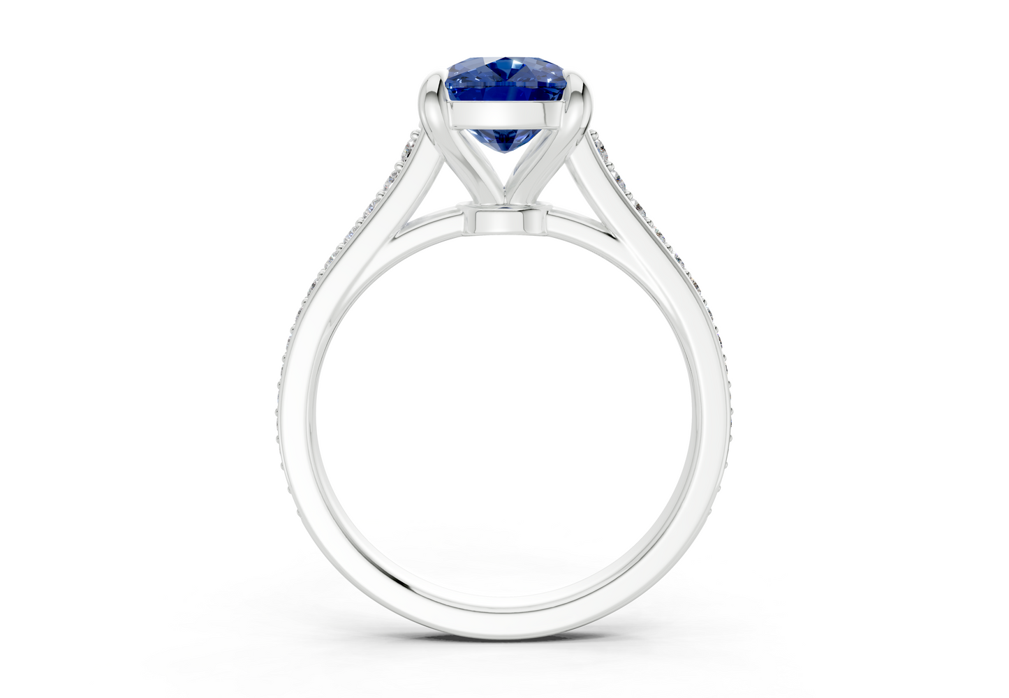 Adeline Sapphire Gemstone Pave Elongated Cushion Cut 2mm Engagement Ring