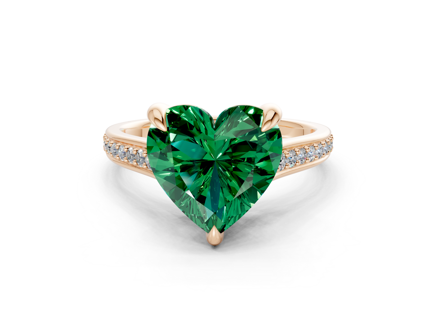 Adeline Emerald Gemstone Pave Heart Cut 2mm Engagement Ring