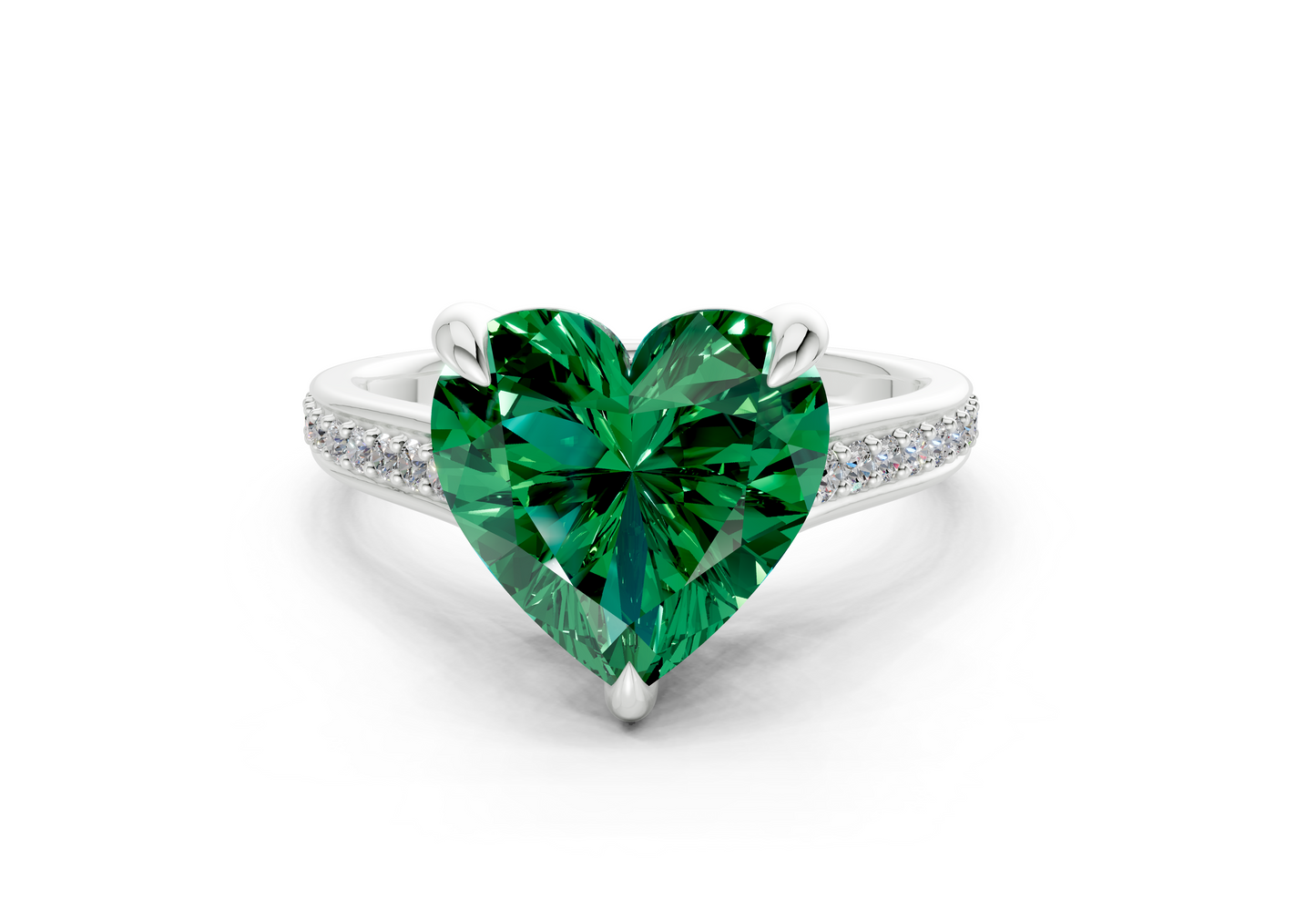 Adeline Emerald Gemstone Pave Heart Cut 2mm Engagement Ring