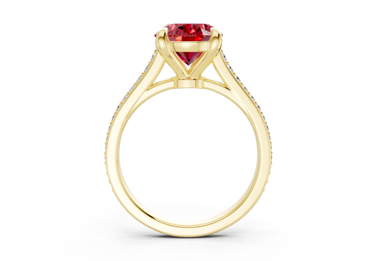 Adeline Ruby Gemstone Pave Oval Cut 2mm Engagement Ring