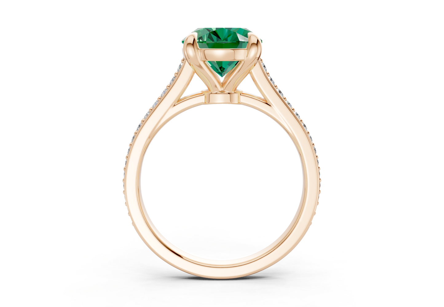 Adeline Emerald Gemstone Pave Oval Cut 2mm Engagement Ring