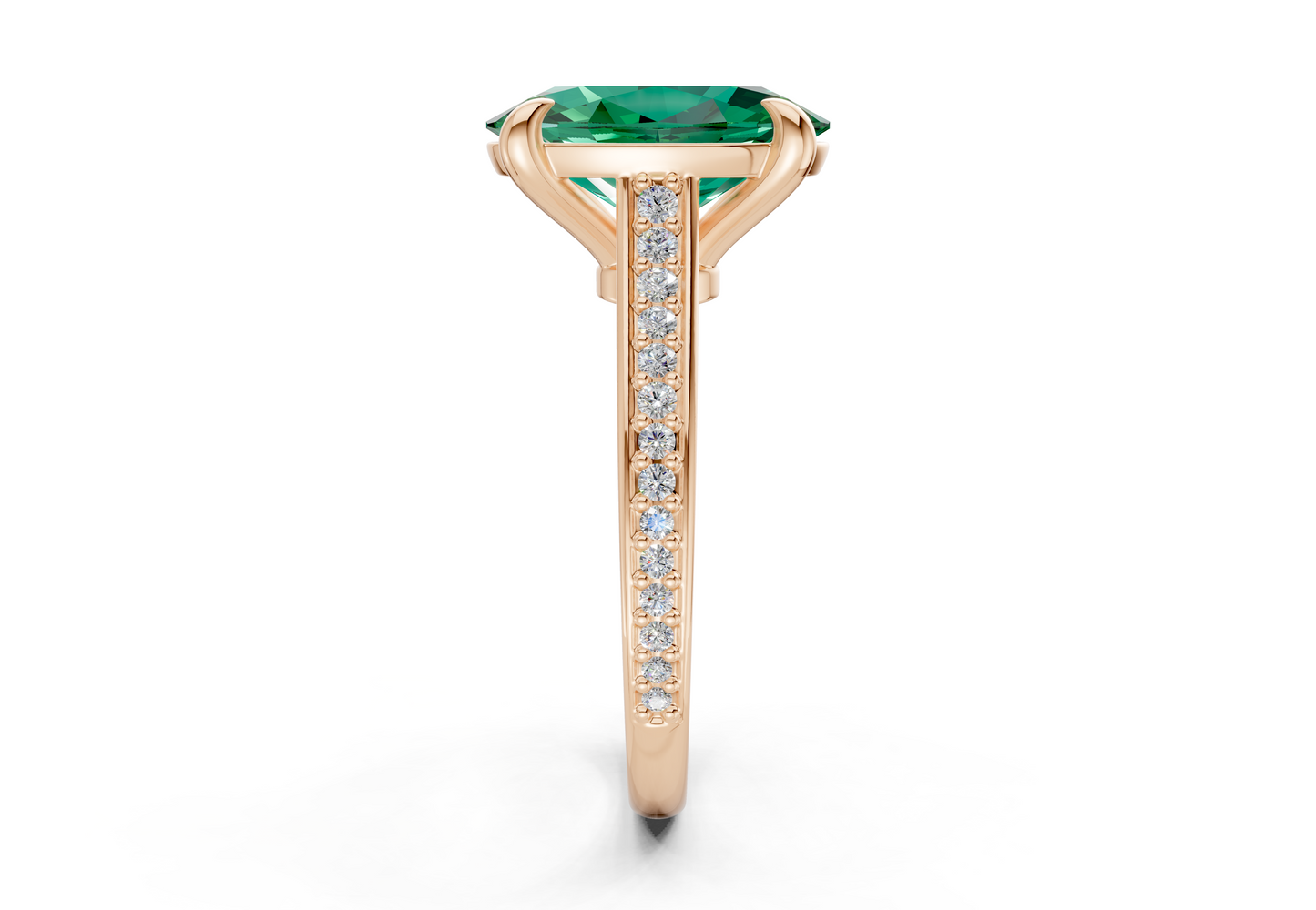 Adeline Emerald Gemstone Pave Oval Cut 2mm Engagement Ring