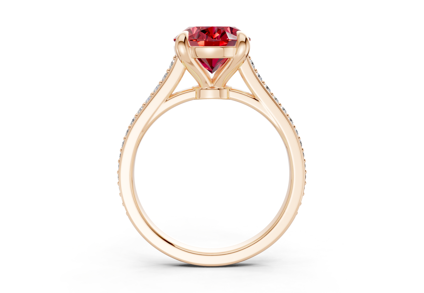 Adeline Ruby Gemstone Pave Oval Cut 2mm Engagement Ring