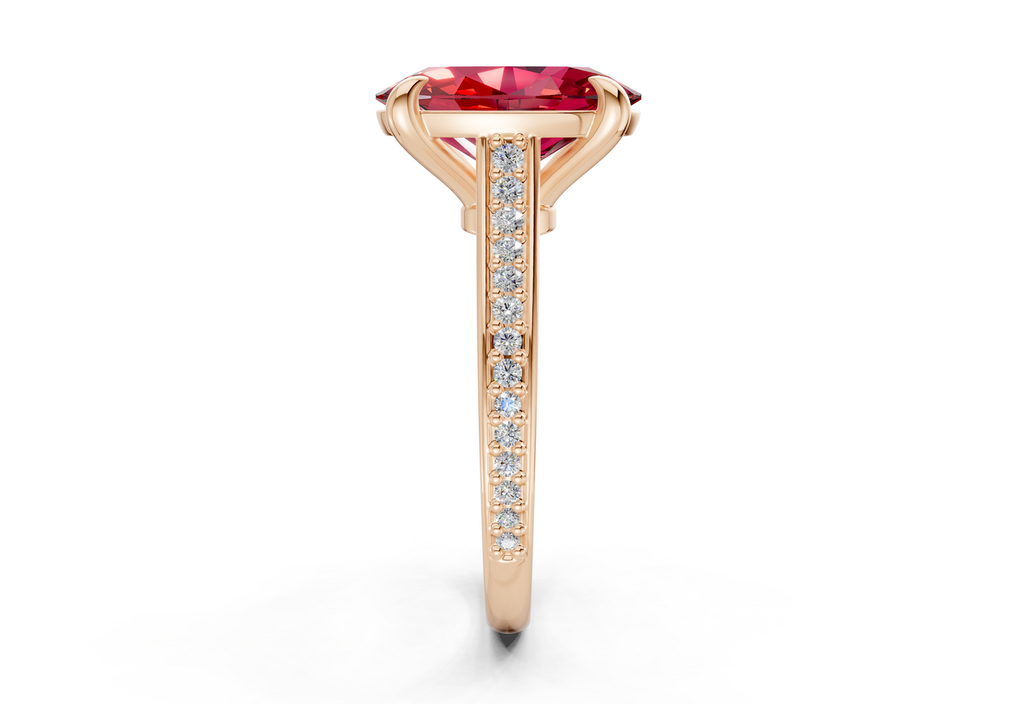 Adeline Ruby Gemstone Pave Oval Cut 2mm Engagement Ring