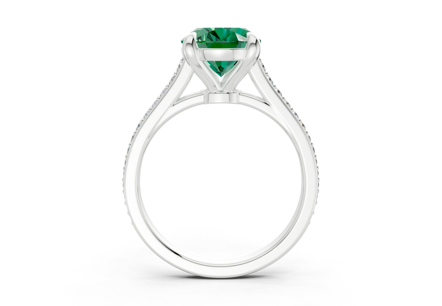 Adeline Emerald Gemstone Pave Oval Cut 2mm Engagement Ring