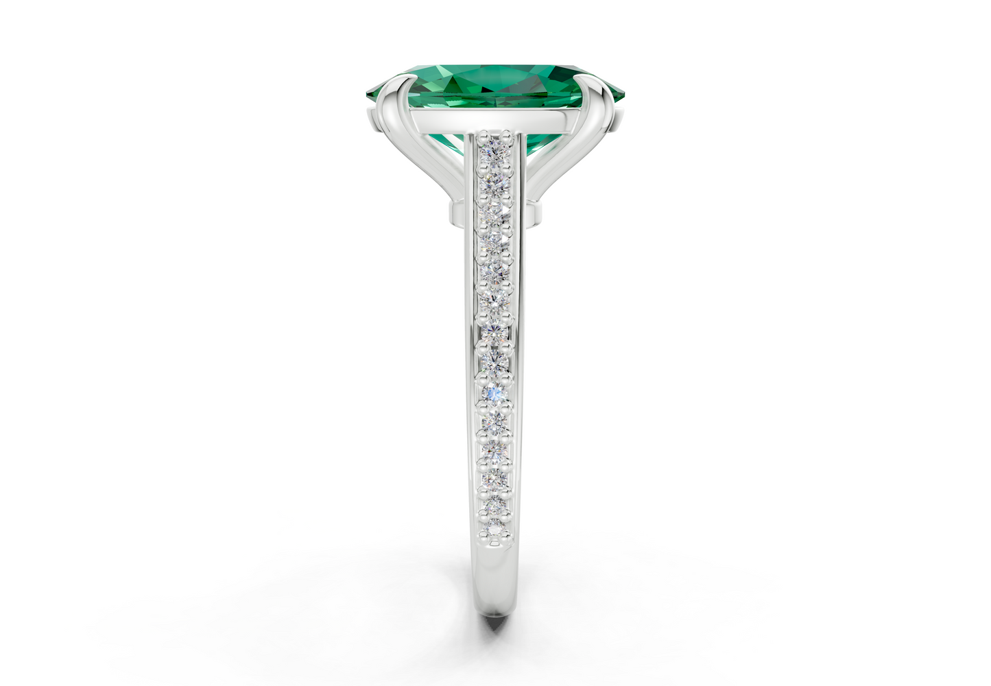 Adeline Emerald Gemstone Pave Oval Cut 2mm Engagement Ring