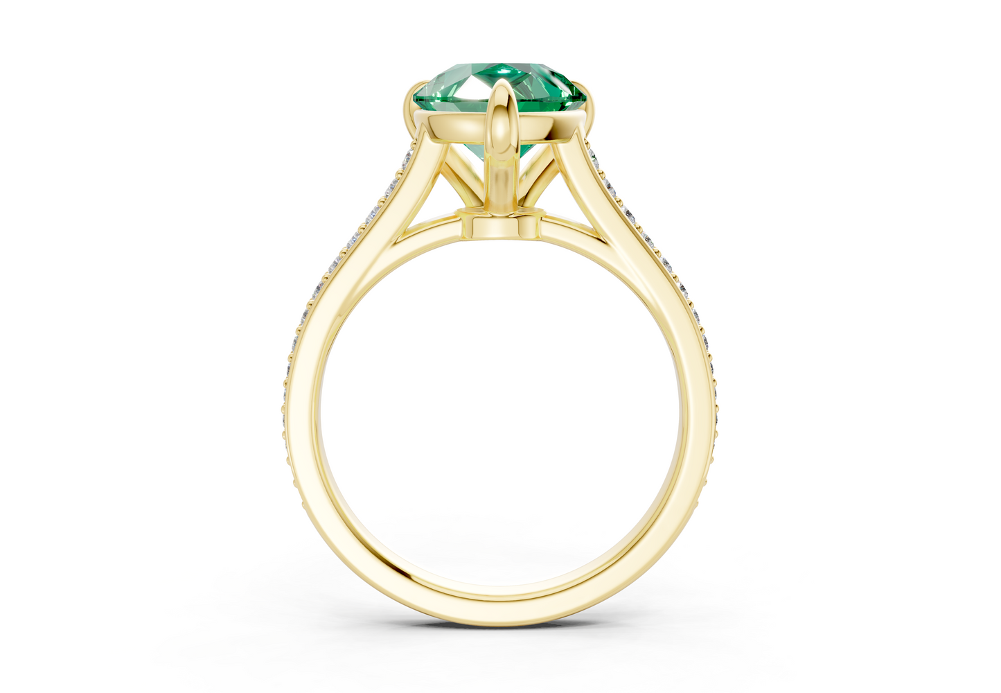 Adeline Emerald Gemstone Pave Pear Cut 2mm Engagement Ring