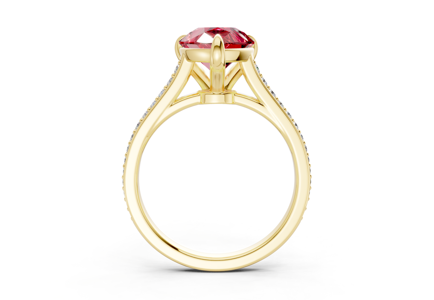 Adeline Ruby Gemstone Pave Pear Cut 2mm Engagement Ring