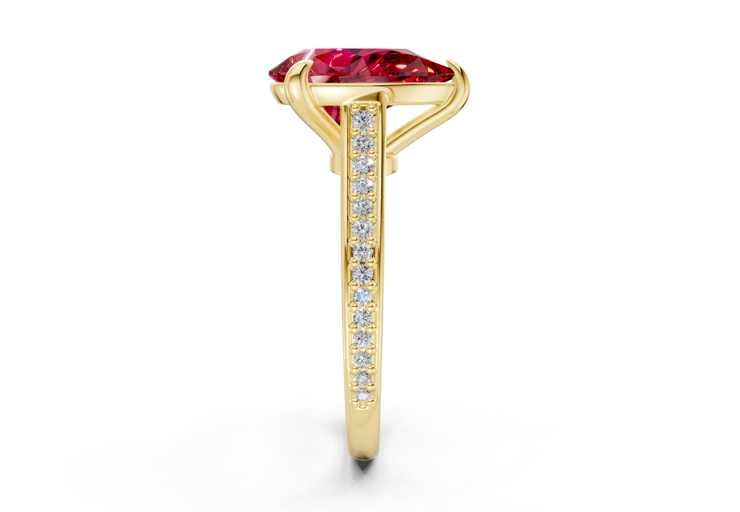 Adeline Ruby Gemstone Pave Pear Cut 2mm Engagement Ring
