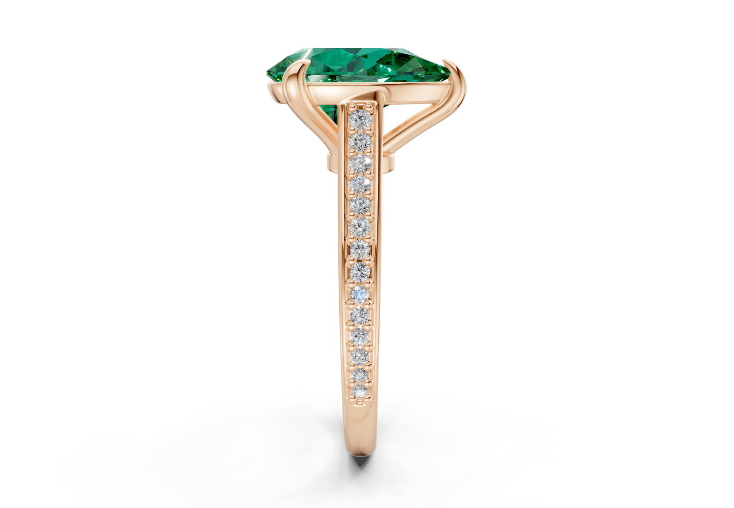 Adeline Emerald Gemstone Pave Pear Cut 2mm Engagement Ring