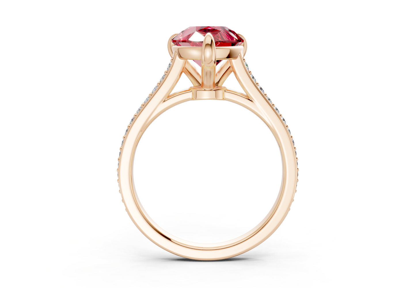 Adeline Ruby Gemstone Pave Pear Cut 2mm Engagement Ring