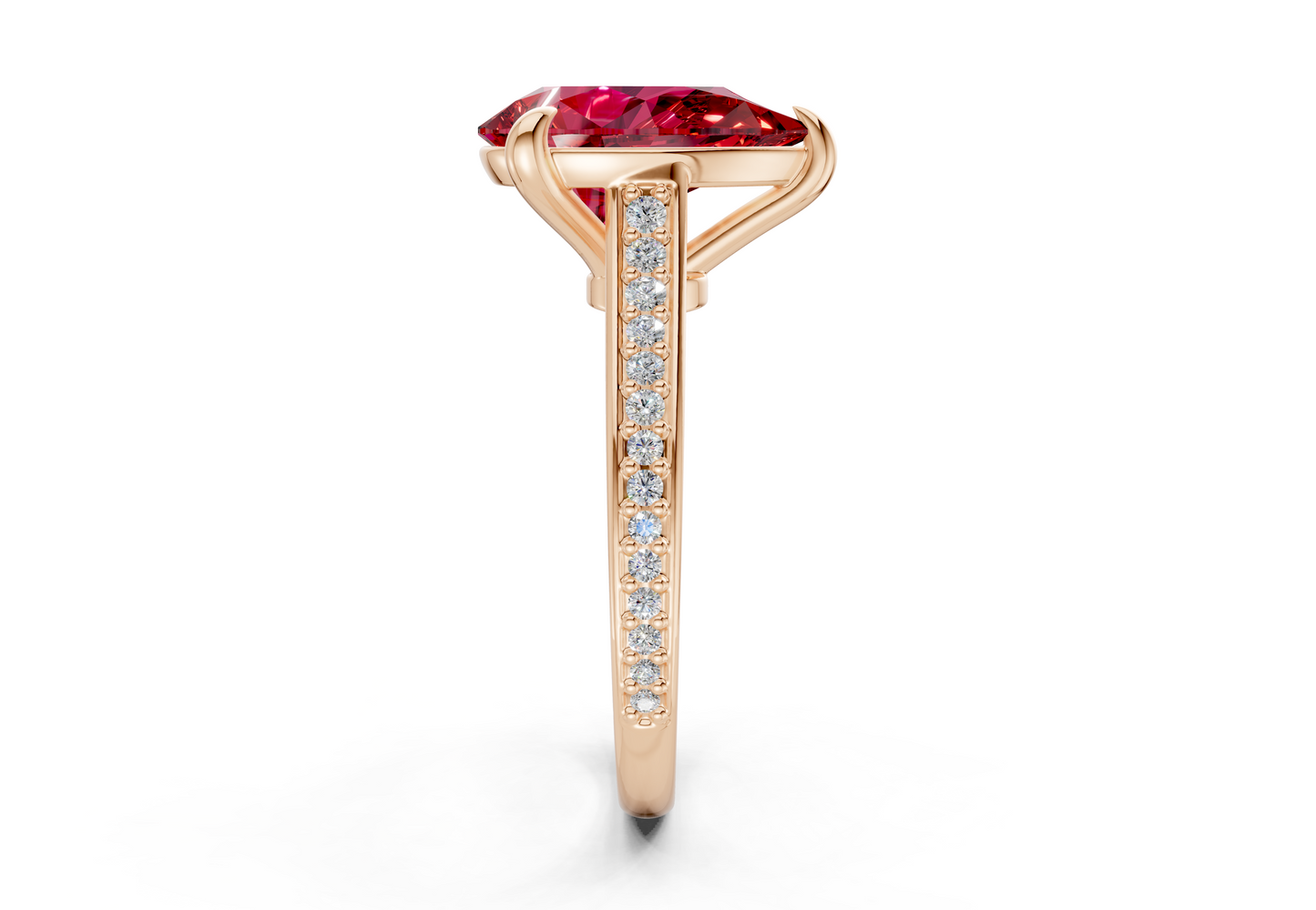 Adeline Ruby Gemstone Pave Pear Cut 2mm Engagement Ring