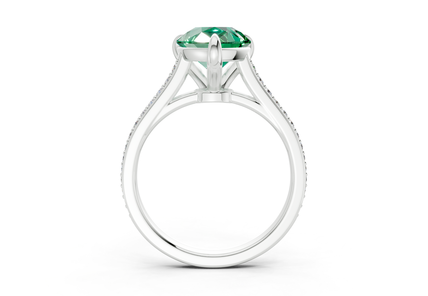 Adeline Emerald Gemstone Pave Pear Cut 2mm Engagement Ring