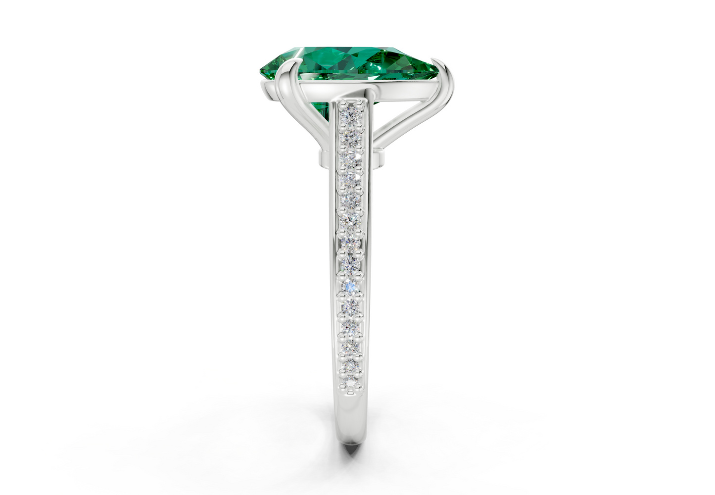 Adeline Emerald Gemstone Pave Pear Cut 2mm Engagement Ring