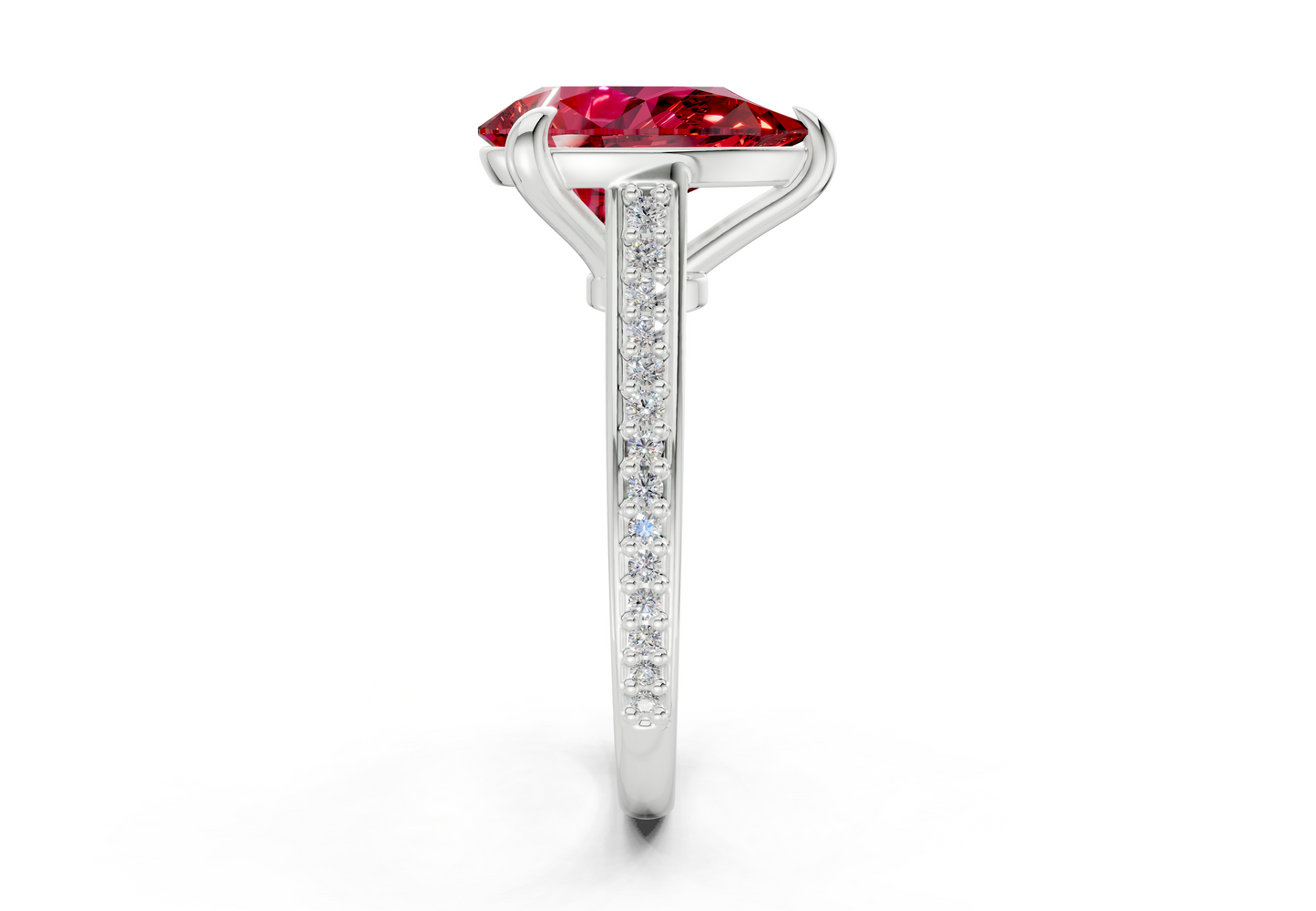 Adeline Ruby Gemstone Pave Pear Cut 2mm Engagement Ring