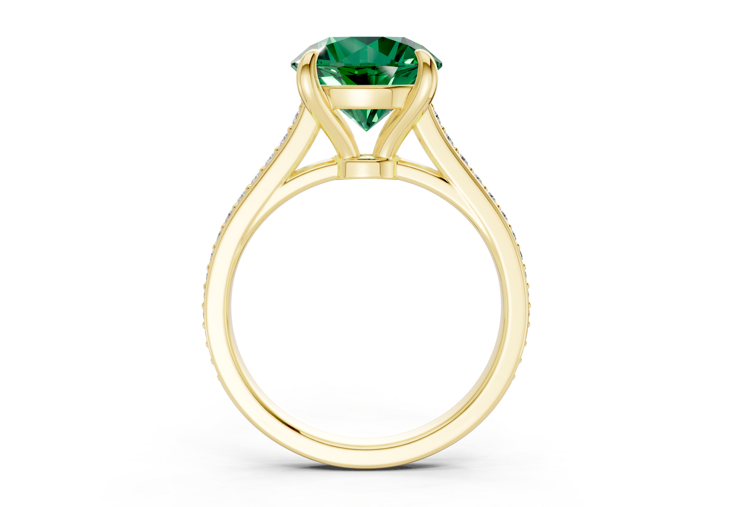 Adeline Emerald Gemstone Pave Round Cut 2mm Engagement Ring
