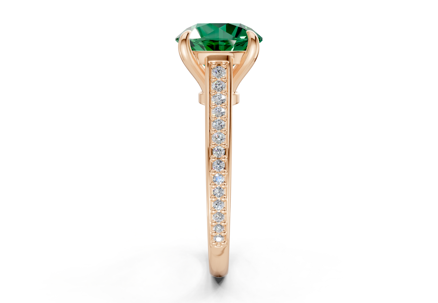 Adeline Emerald Gemstone Pave Round Cut 2mm Engagement Ring