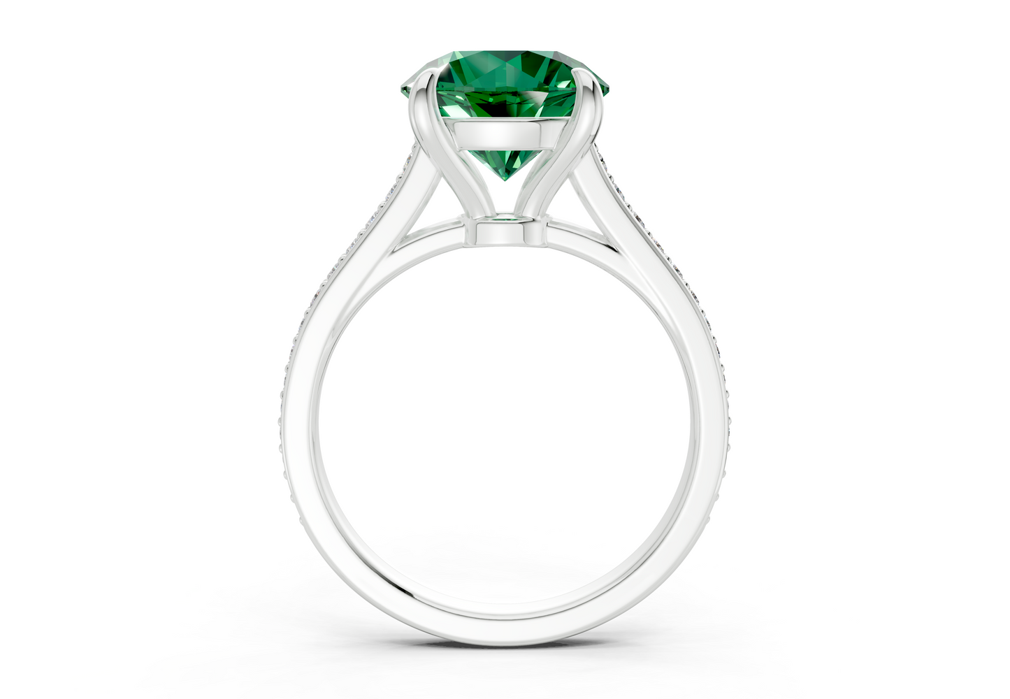 Adeline Emerald Gemstone Pave Round Cut 2mm Engagement Ring