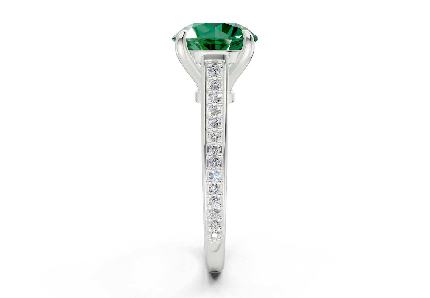 Adeline Emerald Gemstone Pave Round Cut 2mm Engagement Ring