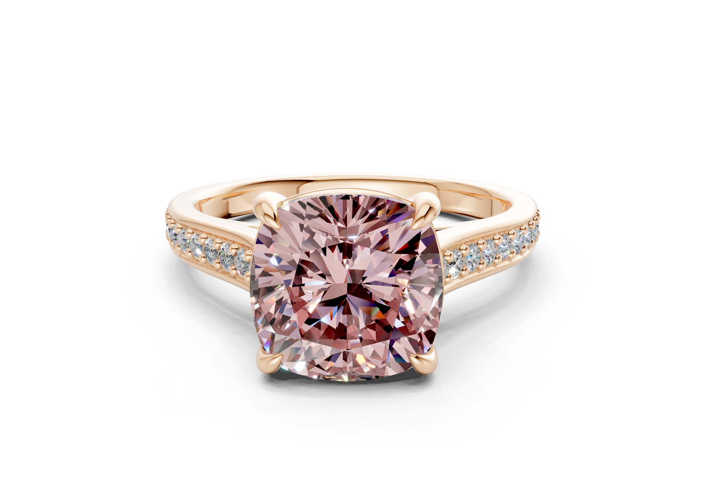 Adeline Pink Diamond Pave Cushion Square Cut 2mm Engagement Ring