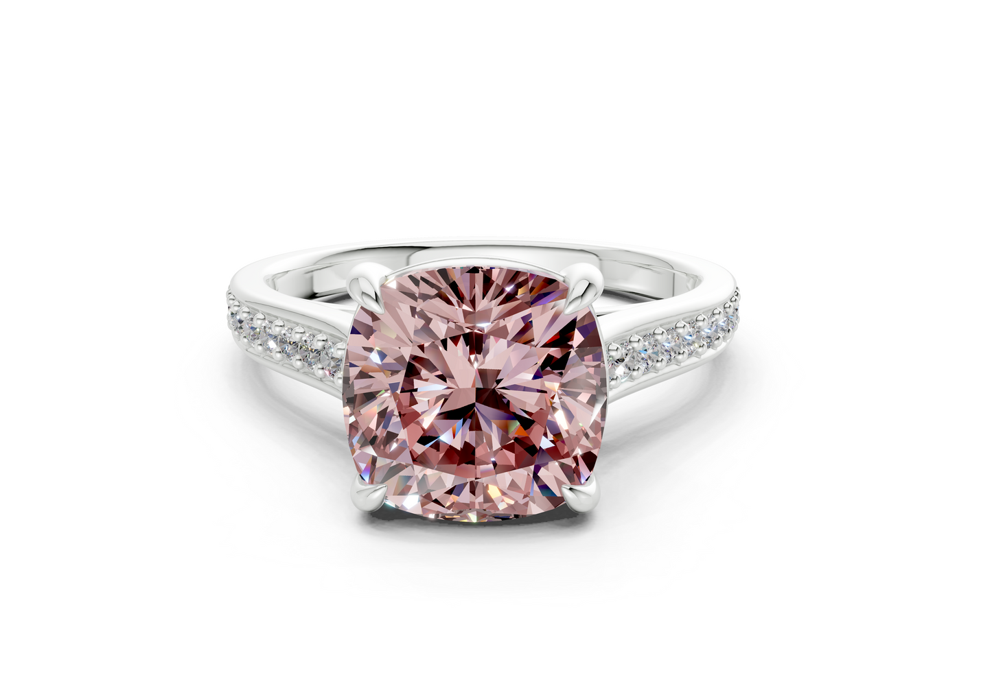 Adeline Pink Diamond Pave Cushion Square Cut 2mm Engagement Ring