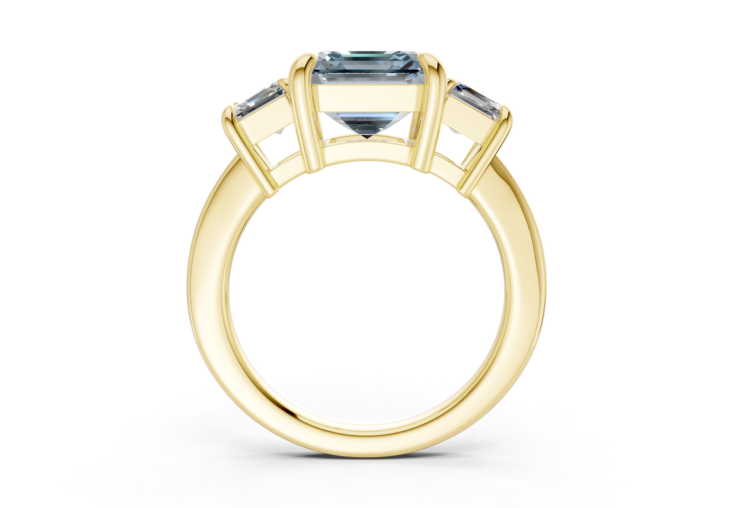 Valencia Blue Diamond Three Stone Asscher Cut 2mm Engagement Ring
